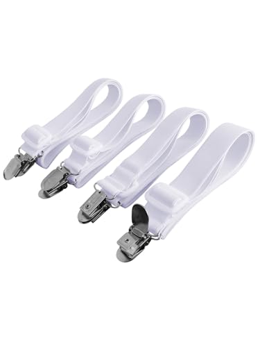 Beedsooth 4 Piezas Sujetadores para Sábanas (Extender 30-120 cm), Sujetadores de Hojas, Ajustables Elásticos Correas Cama Clips para Sábanas o Sofás, Blanco