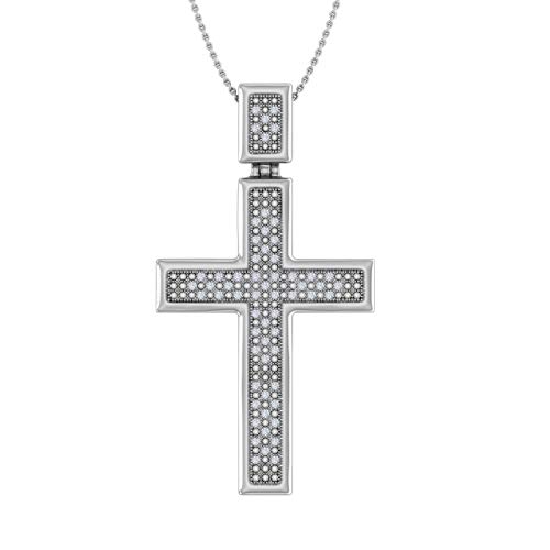 Men's Silver Diamond Cross Pendant Necklace (1/4 Carat) with 20