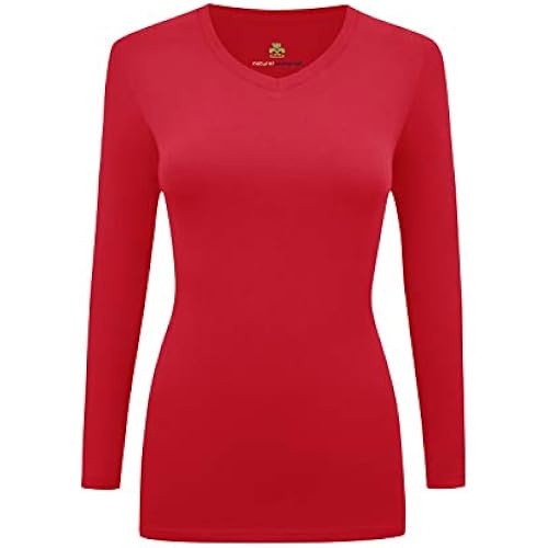 Natural Uniforms Women’s Long Sleeve Underscrub V-Neck T-Shirt – Cotton Blend Layer for Nurses & Medical Professionals