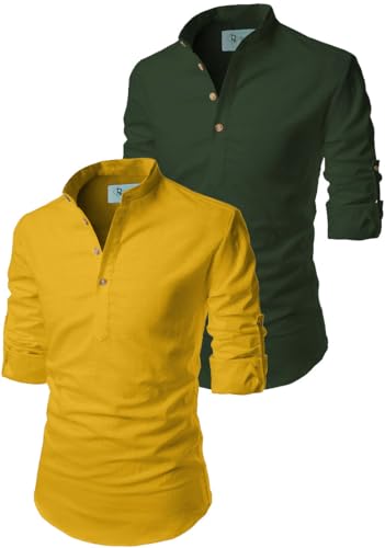 Image of Men's Cotton Blend Short Playful Mix Color Kurta - Pack 2