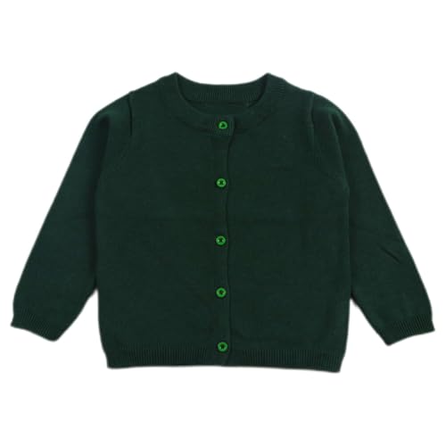RUKOSU Baby Girls Boys Knit Cardigan Sweater Basic School Uniform Cotton Crewneck Long Sleeve Button Sweaters Dark Green 3T