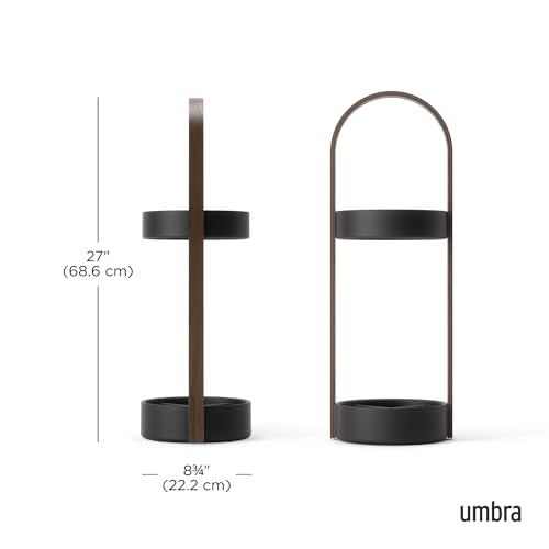 umbra HUB 2320240048 Umbrella Stand, Entrance Storage, Umbrella Holder, Black/Walnut, W 8.7 x D 8.7 x H 27.0 inches (222 x 222 x 686 mm)