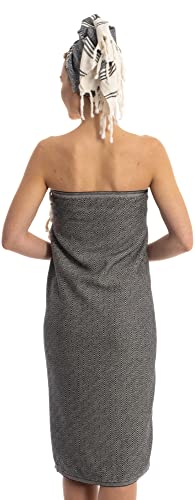 Bosphorus Set Of 4 - Diamond Weave Turkish Cotton Bath Beach Hammam Towel Peshtemal Fouta Blanket Prewashed (Black) #TOP6