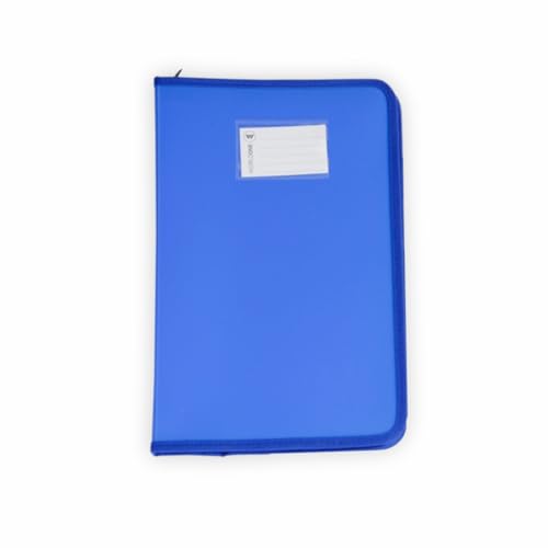 Image of Worldone Zipper Display Book Folder for Documents, with Name Card, Made of 0.8mm Virgin PP Material with 20 Bound Plastic Binder Sleeves, Size FC (fullscap), Blue, Set of 1
