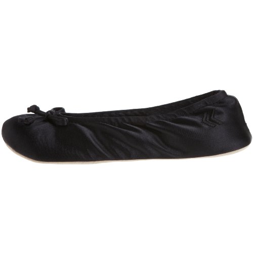 Image of Isotoner Women's Classic Satin Ballerina Slipper, Black, Medium (6.5-7.5 M US)