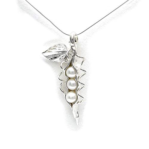 Pea Pod Necklace - 3 Peas White Freshwater Pearls and Sterling Silver - Gift Boxed with Story Card - Each Unique Handmade in USA - 20" Chain