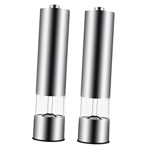 COLLBATH 2pcs Electric Pepper Mill Peppermills Pepper Grinder Pepper Automatic Pepper Grinder Refillable Pepper Shaker Stainless Steel Pepper Grinder Salt Mill Ceramics Silver