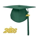 Misscom Unisex Matte Graduation Cap with 2026 Year Charm for Adult Middle High School and Bachelor Forest Green