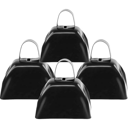 Cow Bells Noise Makers for Sporting Events 4PCS Metal Cowbells with Handle - Small Loud Bell Bulk Hand Percussion Noisemakers for Football Games Graduation Sporting Events Weddings