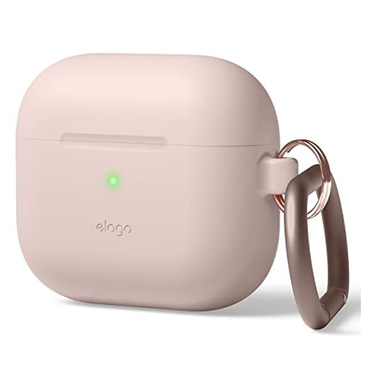 elago Silicone Case Compatible with AirPods 3 Case Cover - Compatible with AirPods 3rd Generation, Carabiner Included, Supports Wireless Charging, Shock Resistant, Full Protection (Sand Pink)