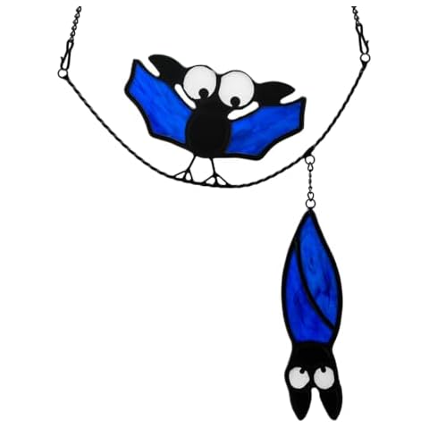 BOXCASA Bat Stained Glass Suncatcher for Window Hangings,Bat Halloween Decoration for Party,Cute Bat for Livingroom Bedroom,Halloween Bat Ornament for Windows,Balconies,Yards Cover