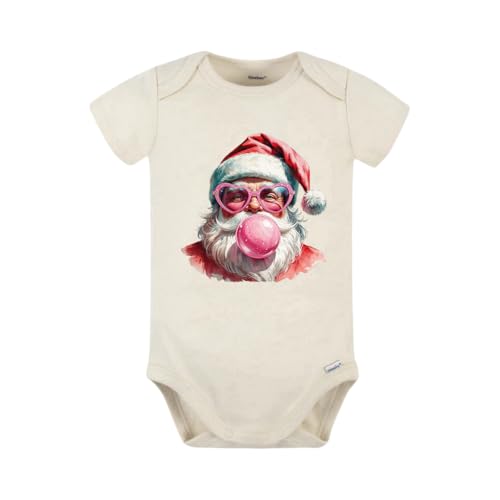 Retro Santa Baby Onesie – Bubblegum Santa Bodysuit Holiday Gift (Cream, 0-3)