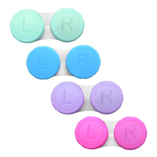 LICQIC 4 Packs Contact Lens Cases with Left/Right Caps, Contact Lenses Holder Box, Portable Leak-Proof Contact Lens Container for Home Travel Outdoor, 4 Colors