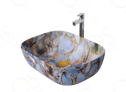 Image of OSOSAM Premium Designer Table Top Ceramic Wash Basin /Vessel Sink with Slim Rim for Bathroom (18 x 13 x 5.5 Inch) (OS-154)
