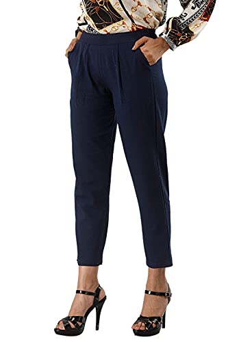 Image of DIGITAL SHOPEE Women Cotton Regular Fit Elastic Waist Casual Ankle Pant Trouser with Two Side Pocket