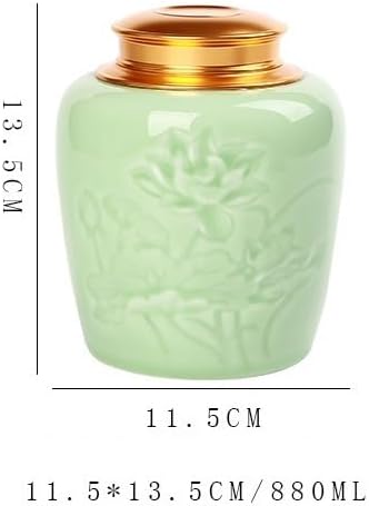 SONGCHAO Sugar Jar Celadon Tea Can Black Green Sealed Jar Storage Medicine Bottle Ceramic Tea Canister(B)