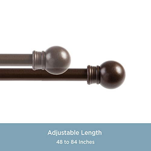 Kenney 7/16” Fiona Café Window Curtain Rod, Chocolate, 48-84” #TOP1
