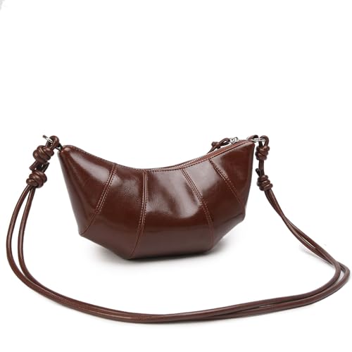 Designer Genuine Leather Small Shoulder Bag Crescent Satchel Purse for Women