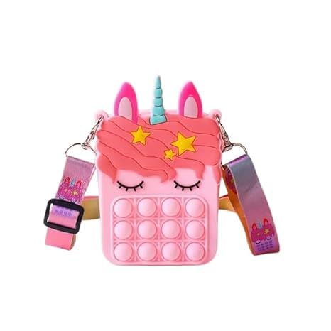 Pop it Fidget Sling Bag with Adjustable Zipper, Silicon Unicorn Cross Body Shoulder Bag, 23 cm Travel Pouch for Girls, Multicolour-image-47