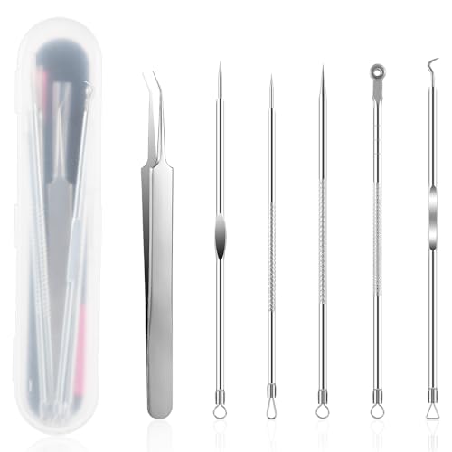 GEEHUA Kit de 6 herramientas para eliminar puntos negros de doble cabeza, de acero inoxidable, extractor de espinillas con estuche para acné, comedones de puntos blancos en la nariz y la cara