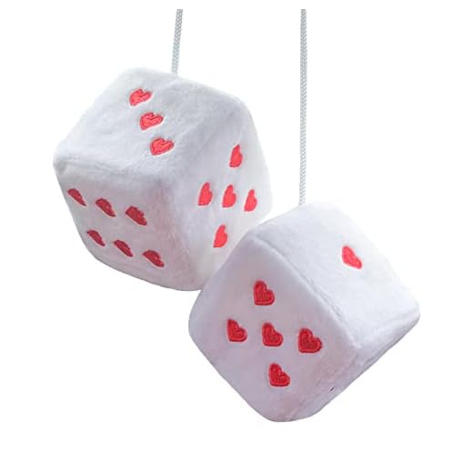 Pair Fuzzy Plush Dice For Car Rearview Mirror, 3’’ Retro Square Heart-shape Decoration Dice For Hanging Car Accessories, Car Decorations For Women (White)