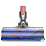 Cepillo Eléctrico Mejorado para Dyson V7 V8 V10 V11 V15, Cabezal Direct Drive de Repuesto con Luces LED, Cepillo Turbo Motorizado Anti-Enredos para Suelos Duros y Alfombras, Liberación Rápida,Negro