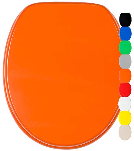 Sanilo Abattant WC, Grande sélection de lunettes de toilette en unis, Finition de haute qualité, Charnières robustes, Fixation facile (Orangé)