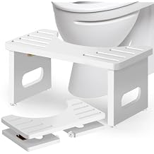 Foldable Toilet Stool, Bamboo Toilet Stool Squat Adults, 7 Inches Poop Stool for Bathroom, Collapsible Potty Step Stool with Non-Slip Strip, Space-Saving, No Assembly White