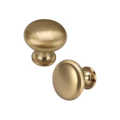NIZADO Solid Brass Cabinet Knobs 15 Pack Brushed Gold Drawer Knobs Antique Brass Dresser Knobs Warm Gold Kitchen Furniture Hardware Diameter 1-1/5