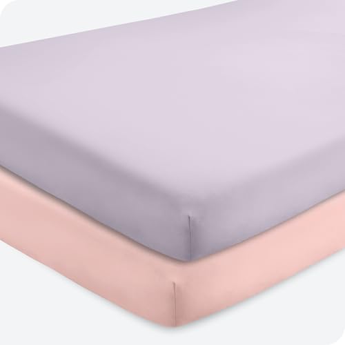 Image of Bare Home 2-Pack Fitted Crib Sheets - Premium 1800 Ultra-Soft Microfiber - Breathable - Baby Sheet - for Boys & Girls - Fits Standard Crib and Toddler Mattresses (Crib, Pink Slipper/Lilac)