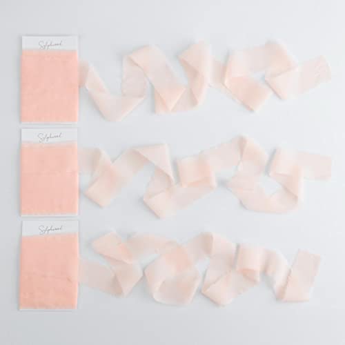 Chiffon Ribbon, 3 Rolls Wedding Ribbon 1.5" X 6Yd Handmade Silk Ribbon Set, Fringe Ribbon For Wedding Invitations Gift Wrapping Bridal Shower Flower Bouquet, Diy Crafts (Peach) #TOP1