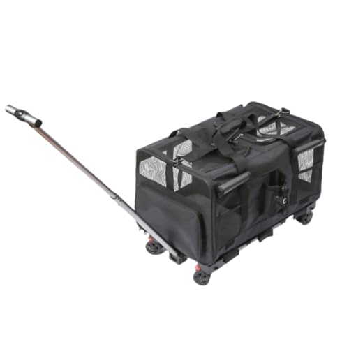 Amecke 大容量ペットトロリー猫バッグ 猫 2 匹 キャリー 小型 キャリー カート隔離したデザイン キャリーケース 折り畳み 20kgまでサポート 快適 通気性 取り外し可能 滑らかで静かな車輪 多目的 旅行/通院/交通機関/災害避難用 (ブラック)