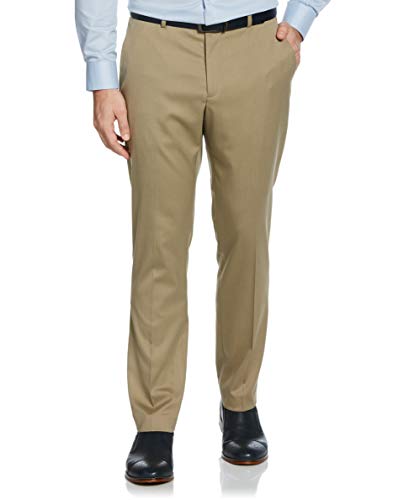 Perry Ellis Men's Slim Fit Non-Iron Textured Stretch Dress Pant, Chinchilla, 36W x 29L