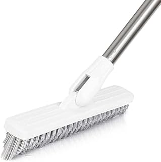 HIFFIUP Grout Brush，Scrub Brush with Long Handle，Floor Scrubber，120°Rotatable Bathtub Brush，Tile Floor Crevice Grout Brush，Scrub Brush for Cleaning，35 inches Long (White)