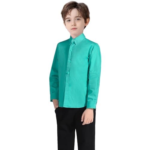Image of Boys' Button Down Dress Shirts Kids Long Sleeve Solid Collared Uniform Shirt for Toddler Boy (Size 2T-20)