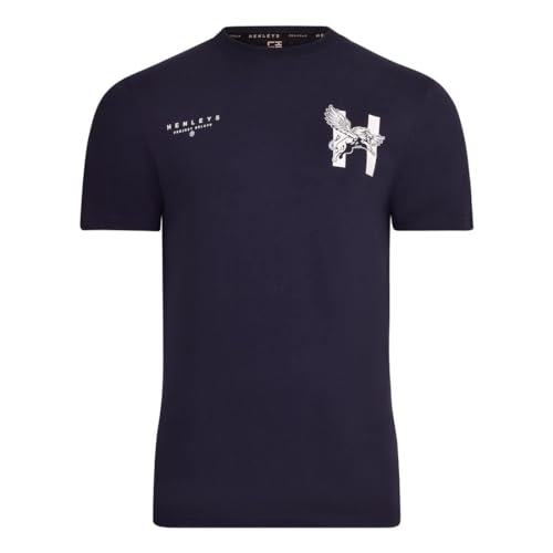 Image of Henleys Mens Original Designer Logo T Shirt Crew Neck Soft Cotton Classic Side Logo Tee Top Tshirt Navy XL