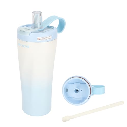 Vividorad タンブラー ストロー付き 800ml ステンレス製 真空断熱 保温 保冷 6~12時間 蓋付き ワンタッチ開閉 大容量 直飲み 漏れない 取っ手付き 持ち運び便利 水筒 コーヒー お茶用 アウトドア オフィス 車内 ジム用 26*10C