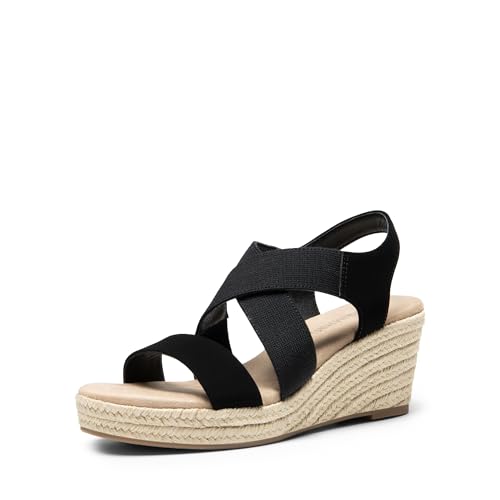 Image of DREAM PAIRS Womens Platform Espadrilles Wedge Sandals, Slip on Elastic Ankle Strap Sandals for Women Casual Dressy Summer