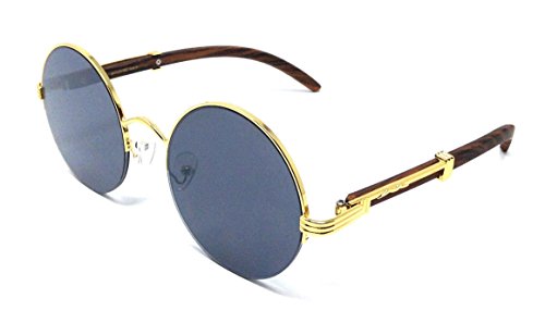 Dweebzilla The Professor Round Metal & Faux Wood Buffs Luxury Sunglasses - Semi Rimless