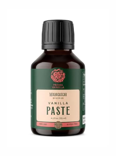 PREMA VAINILLA - 125 ml - Pasta pura de vainilla bourbon de Madagascar, grado A, mejor para hornear, cocinar y postres, vainilla sin gluten. Ingredientes limpios. Sabor completo.