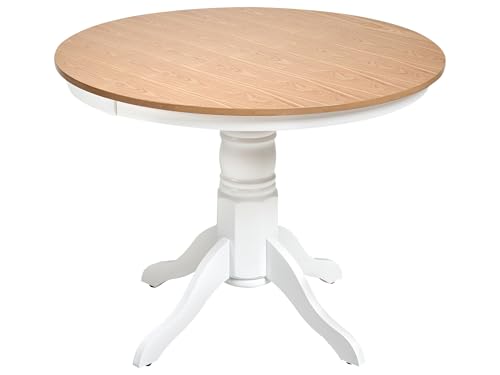 Beliani Table de Salle à Manger Extensible Bois de Frêne Ronde 100 cm Marron Clair Akron