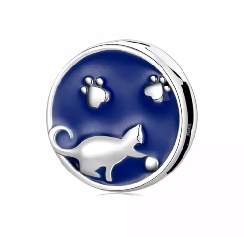 Charm de clip de gato azul mascota compatible con pulsera Pandora Reflexions plata 925