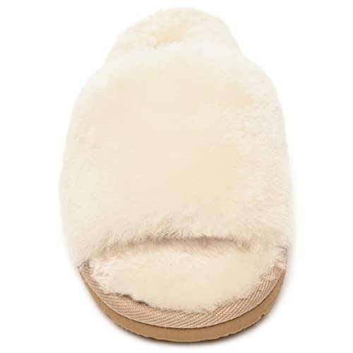 Minnetonka Women's Sheepskin Open Slide Slipper, Natural, 8 M #TOP27
