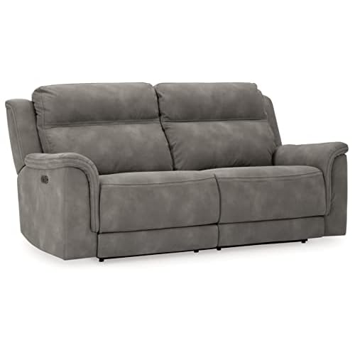 Signature Design by Ashley Next-Gen DuraPella Faux Leather Zero Wall Power Reclining Sofa with USB, Slate Gray