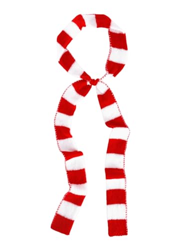 GERINLY Red and White Skinny Scarf Knit Crochet Christmas Neck Scarf Long Mini Small Santa Neckerchief (Red)
