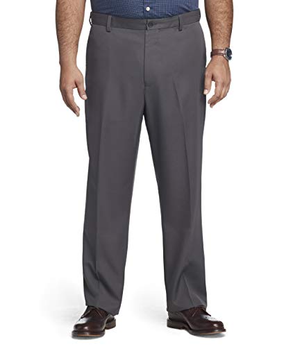 Arrow 1851 mens Big and Tall Flat Front Straight Fit Solid Twill Micro Dress Pants, Charcoal, 44W x 29L US