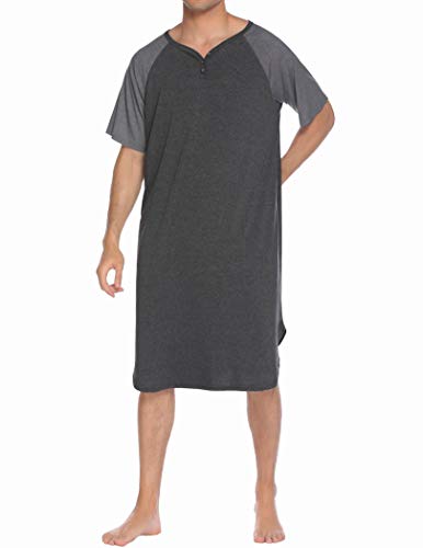 Image of Ekouaer Sleepwear Men's Nightshirt Short Sleeve Pajama Big & Tall Nightgown