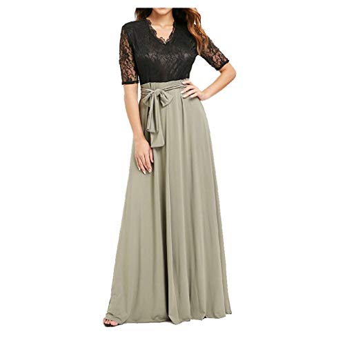 Swing Abiti Pizzo Spiaggia Vestiti Mezzo Manica Pullover Donna Split Orlo Bohemian Sera Cocktail Scollo a V Dress Elegante Gonna Tunica Vestitino Vacanza Festa YanHoo Verde Militare XXL