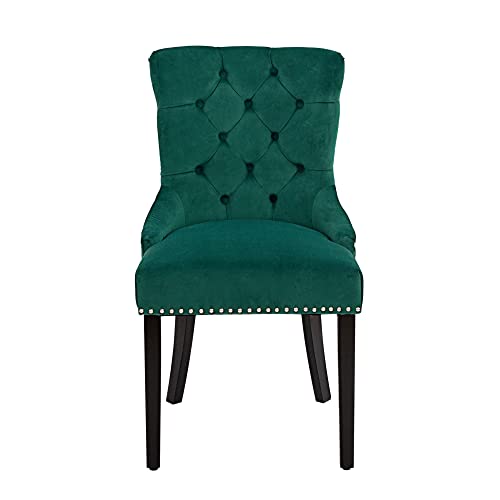 Canglong Upholstered Button-Tufted Side Nailhead Trim Armchairs Dining Room Accent Chair For Bedroom, Set Of 1, Green #TOP3