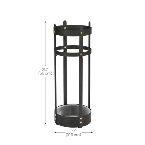 SONGMICS Steel Umbrella Stand, Round Umbrella Holder Rack, 7.7 Dia. x 21.7 Inches, with Removable Drip Tray, for Entryway, Office, Stable, Assembly Required, Black ULUC28BK